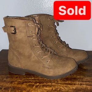 Girls Brown Combat Boots